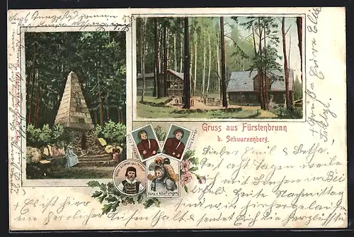 AK Fürstenbrunn, Obelisk, Köhlerhütte, Ritter Kunz von Kaufungen, Prinzen Albrecht und Ernst