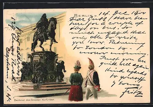 Lithographie Berlin, Denkmal des Grossen Kurfürsten