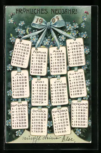 AK Kalender 1906 und Vergissmeinnicht