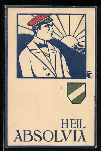 Künstler-AK Heil Absolvia, Porträt Burschenschafter