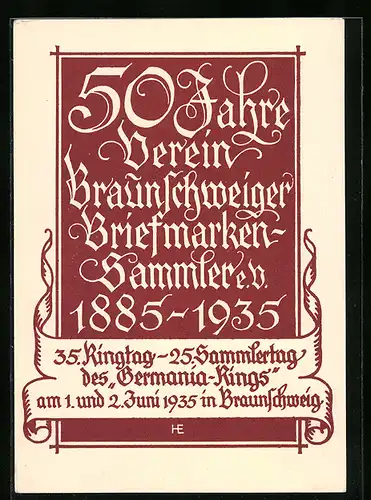 AK Braunschweig, 50 Jahre Verein der Briefmarkensammler 1885-1935