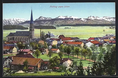 AK Palling, Blick auf die Ortschaft gegen Süden