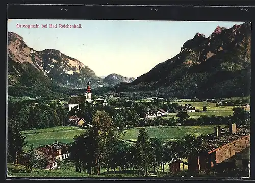 AK Grossgmain bei Bad Reichenhall, Ortspartie mit Kirche