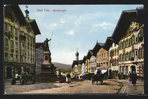AK Bad Tölz, Marktstrasse mit Denkmal