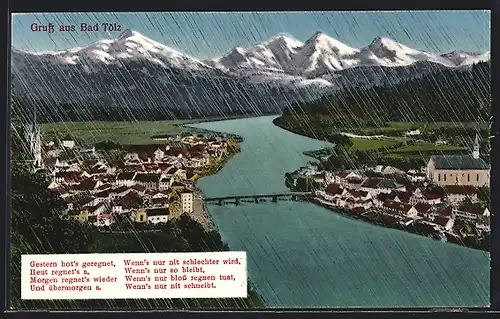 AK Bad Tölz, Blick auf die verregnete Stadt