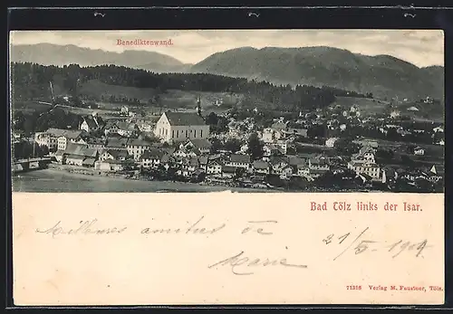 AK Bad Tölz, Teilansicht links der Isar mit Benediktenwand