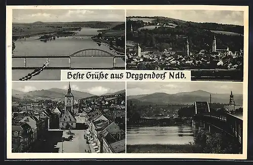 AK Deggendorf /Ndb., Brücke, Strassenpartie, Uferpartie