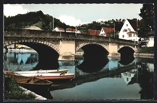 AK Sulz am Neckar, Uferpartie mit Brücke