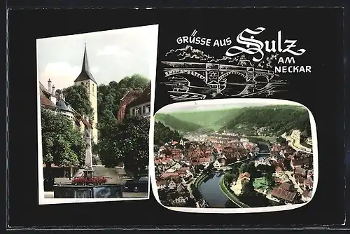 AK Sulz am Neckar, Teilansicht, Ortspartie mit Brunnen