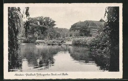 AK M.-Gladbach, Volksgarten-Teich mit Halle