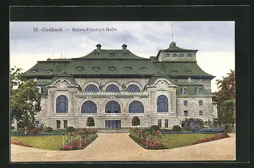 AK Mönchengladbach, Kaiser Friedrich-Halle mit Garten