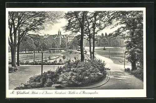 AK M.-Gladbach, Blick von der Kaiser Friedrich-Halle auf den Rosengarten