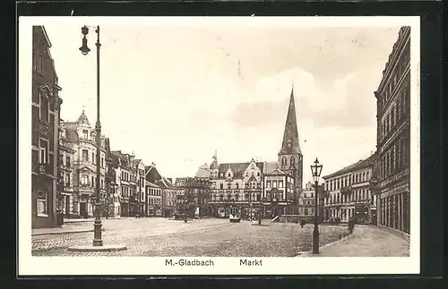 AK Mönchengladbach, Marktplatz mit Strassenbahn