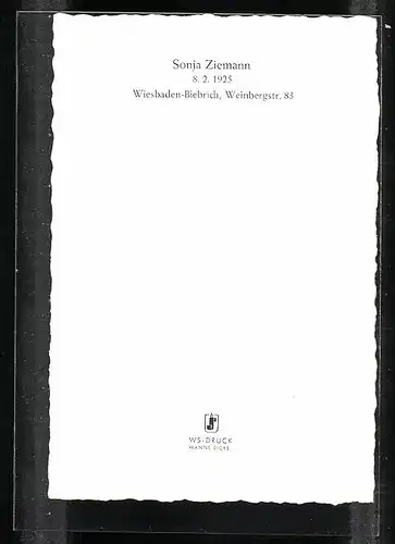 AK Wiesbaden-Beibrich, Schauspielerin Sonja Ziemann, Weinbergstrasse 83