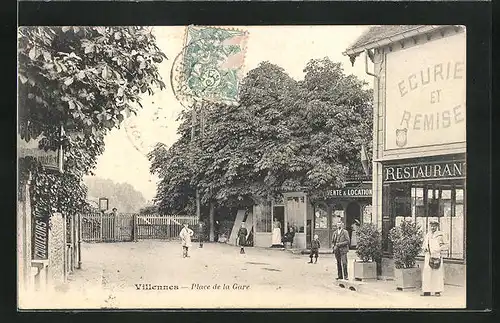 AK Villennes, Place de la Gare, Strassenpartie