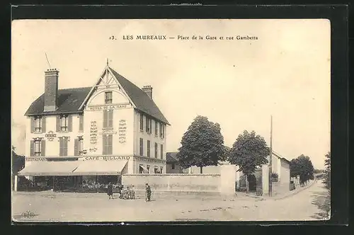 AK Les Mureaux, Hotel de la Gare, Place de la Gare et rue Gambetta