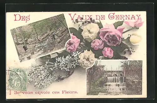 AK Les Vaux-de-Gernay, Wasserfall, Ortspartie
