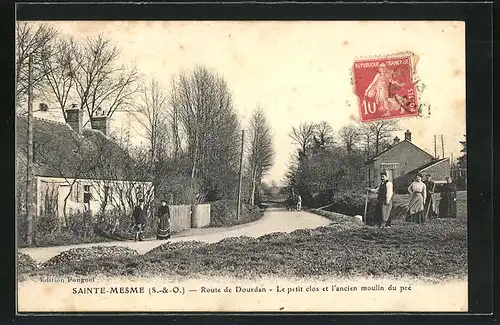 AK Sainte-Mesme, Route de Dourdan, Le petit clos et J`ancien moulin du pré