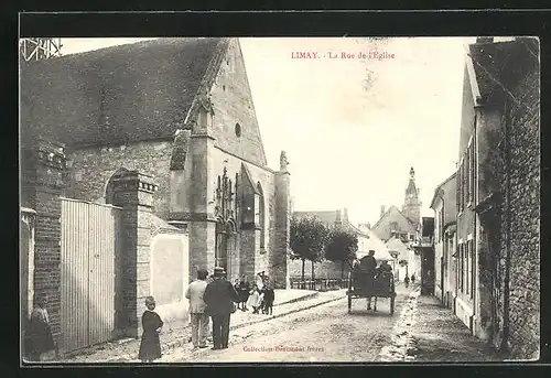 AK Limay, La Rue de l`Église, Strassenpartie