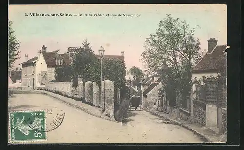 AK Villennes-sur-Seine, Route de Médan et Rue de Neauphles