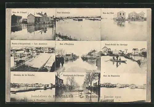 AK Houilles, Inondations Janvier 1910, Rue de Nanterre, Rue de l`Ouest