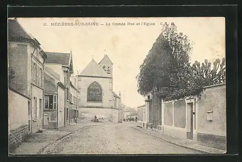 AK Mézières-sur-Seine, La Grande Rue et l`Eglise