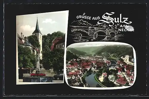 AK Sulz am Neckar, Teilansicht, Ortspartie mit Brunnen