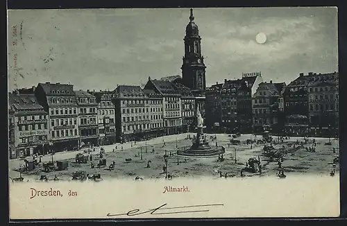 AK Dresden, Altmarkt mit Geschäften und Denkmal