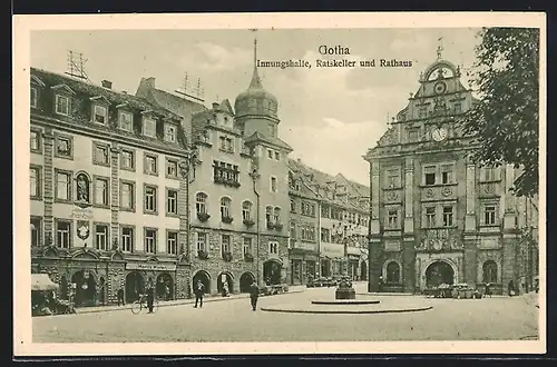 AK Gotha, Innungshalle, Gasthaus zum Ratskeller und Rathaus