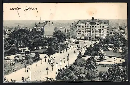 AK Dresden, Strassenbahn am Albertplatz