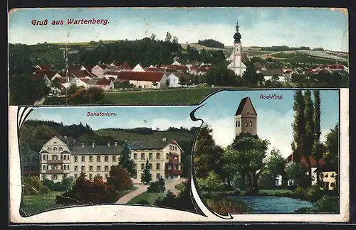 AK Wartenberg, Sanatorium, Rocklfing, Ortsansicht aus der Vogelschau