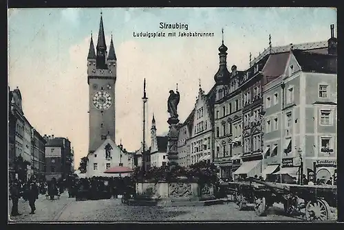 AK Straubing / Donau, Ludwigsplatz mit Denkmal