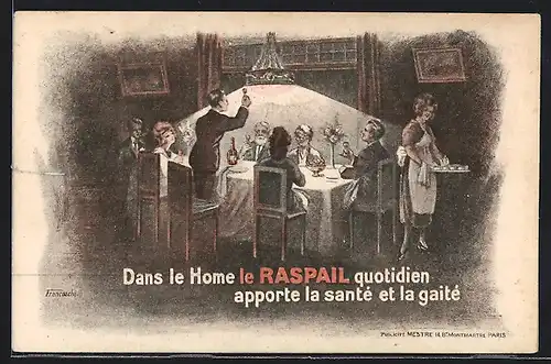 AK Herrschaften mit Gläsern am Tisch, Reklame für le Raspail