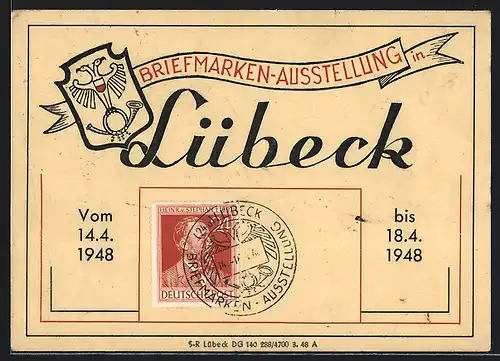 Künstler-AK Lübeck, Briefmarkten-Ausstellung 1948, Wappen