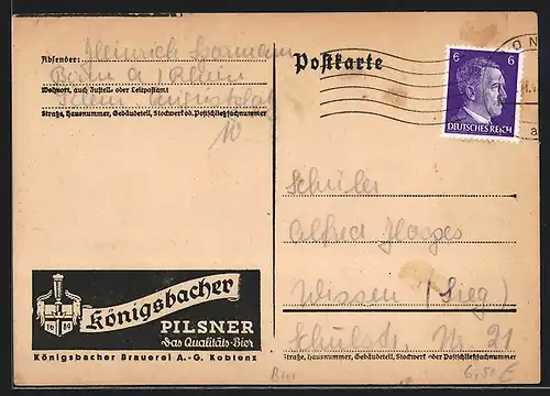 Künstler-AK Koblenz, Königsbacher Brauerei AG, Brauerei-Werbung