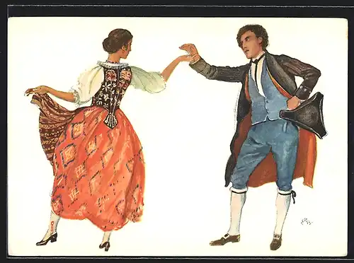 Künstler-AK sign. E. Biéler: Vevey, Fete des Vignerons 1927, Canton des Grisons, Serie de la Noce, Tracht