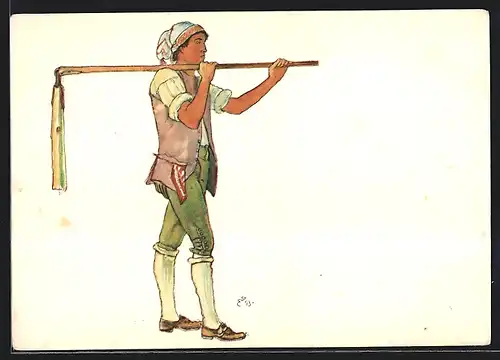 Künstler-AK sign. E. Biéler: Vevey, Fete des Vignerons 1927, Batteur de Ble, Serie des Saisons