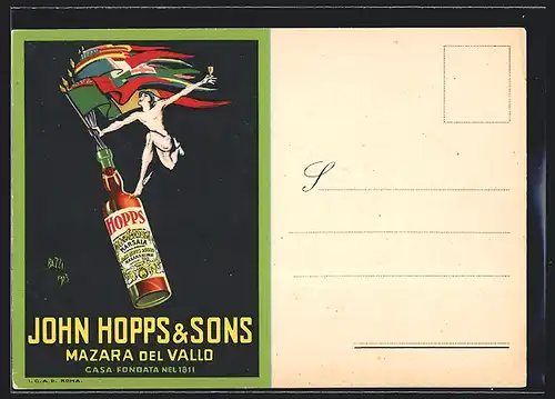 AK Reklame für John Hopps & Sons Mazara del Vallo, Hermes mit diversen Flaggen