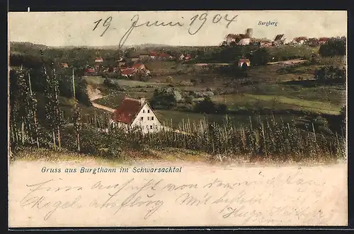 AK Burgthann im Schwarzachtal, Ortspartie mit Burgberg