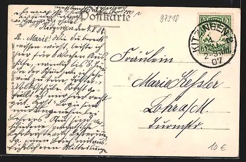 AK Kitzingen, Königs-Platz mit Denkmal