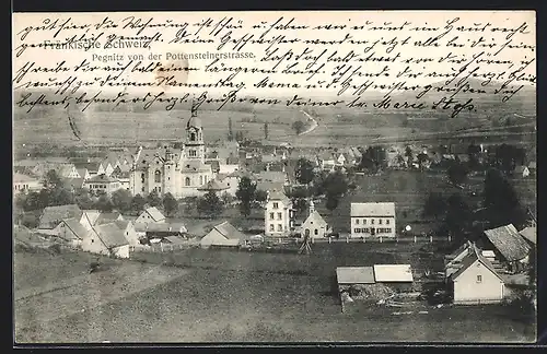 AK Pegnitz /Fränkische Schweiz, Teilansicht mit Kirche von der Pottensteinerstrasse