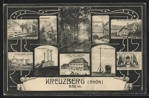 AK Kreuzberg /Rhön, Gast- und Logierhaus, Kloster gegen Norden, Inneres der Klosterkirche