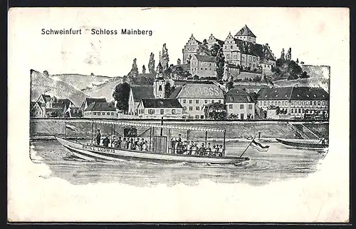 AK Schweinfurt, Schloss Mainberg und Dampfer Prinz Ludwig