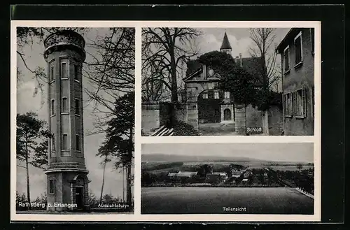 AK Erlangen, Aussichtsturm auf dem Rathsberg, Schloss, Teilansicht