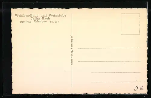 AK Erlangen, Weinhandlung und Gasthaus Julius Kach, Innenansicht