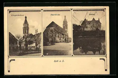 AK Roth a. S., Schloss, Pfarrkirche, Kriegerdenkmal