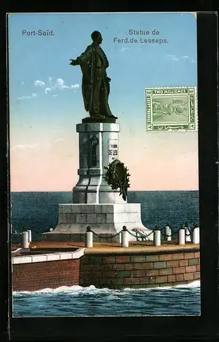 AK Port-Said, Statue de Ferd. de. Lesseps