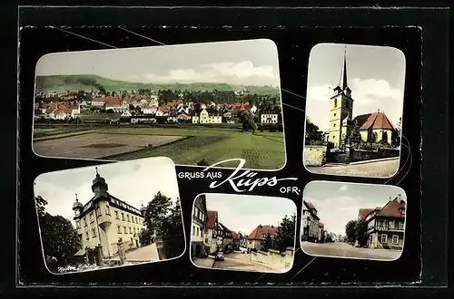 AK Küps /Ofr., Neues Schloss, Kirche, Strassenpartie