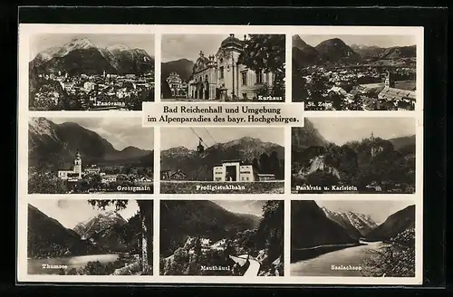 AK Bad Reichenhall /Bayr. Hochgebirge, Mauthäusl, Pankratz und Karlstein, Predigtstuhlbahn