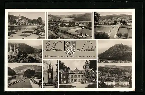 AK Bad Nassau, Lahnpartie, Teilansicht, Schlosspartie, Brückenpartie